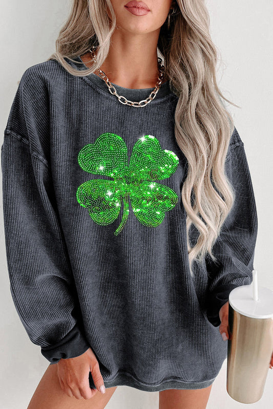 Gray sweatshirt with sequin clover