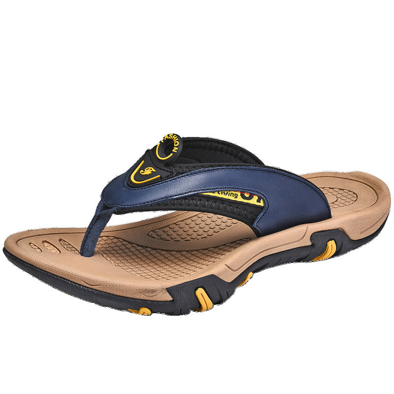 Breathable leather flip flops