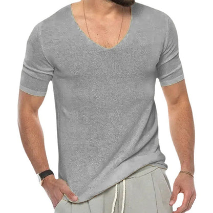 V-neck Short Sleeve Slim-fit Knitted Top