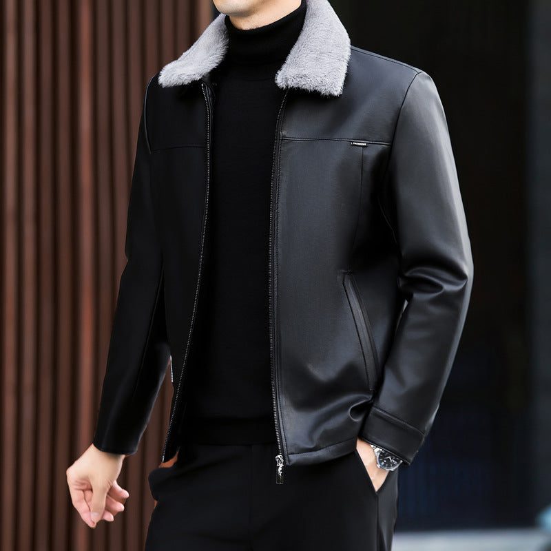 Thickened leather down jacket, autumn-winter