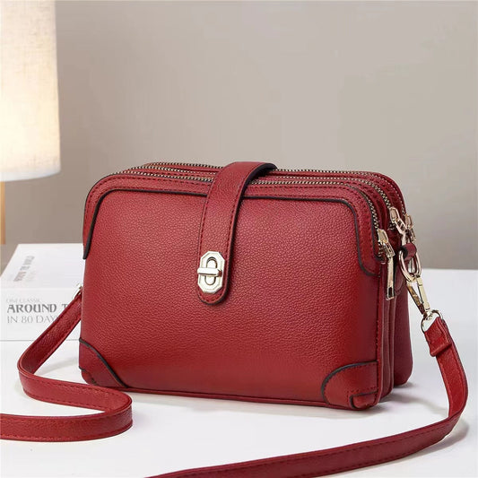 Multi-layer Lychee Pattern Simple Texture Soft Leather Shoulder Crossbody