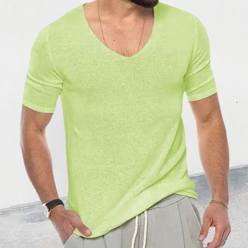 V-neck Short Sleeve Slim-fit Knitted Top