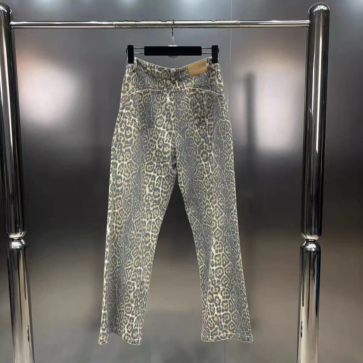 Leopard print slim street jeans