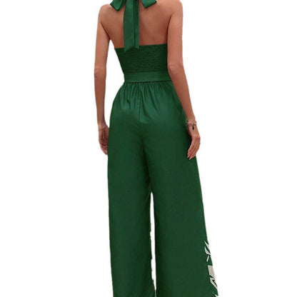 Belt Halter Backless Jumpsuit For Women