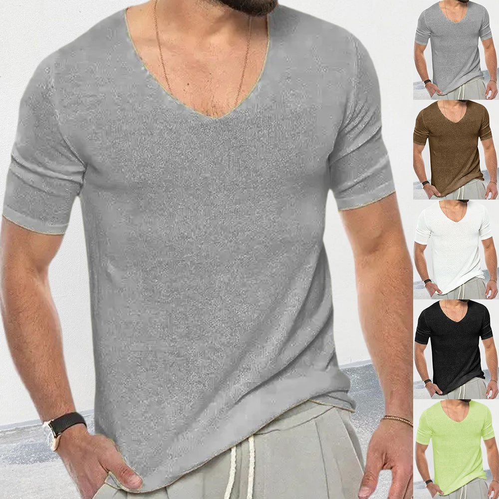 V-neck Short Sleeve Slim-fit Knitted Top