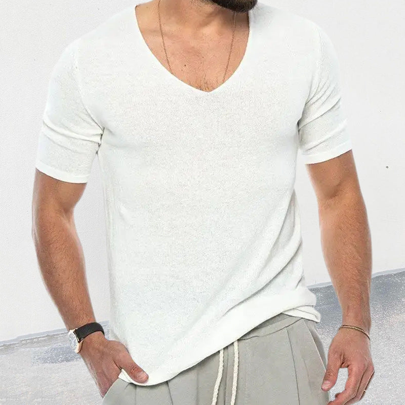 V-neck Short Sleeve Slim-fit Knitted Top