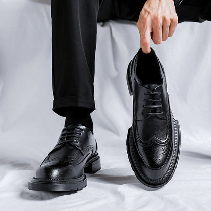 Business Casual Brogue Platform Leather Shoes For Men