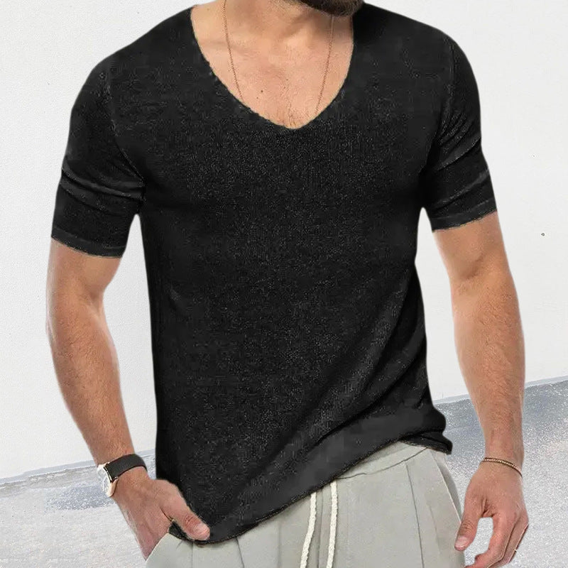 V-neck Short Sleeve Slim-fit Knitted Top