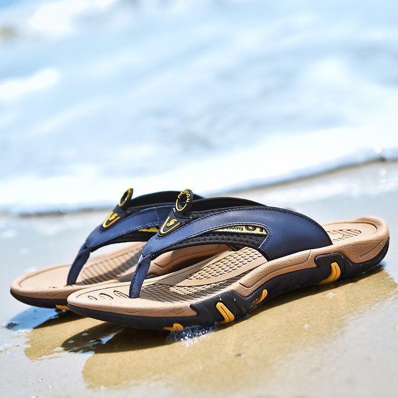 Breathable leather flip flops