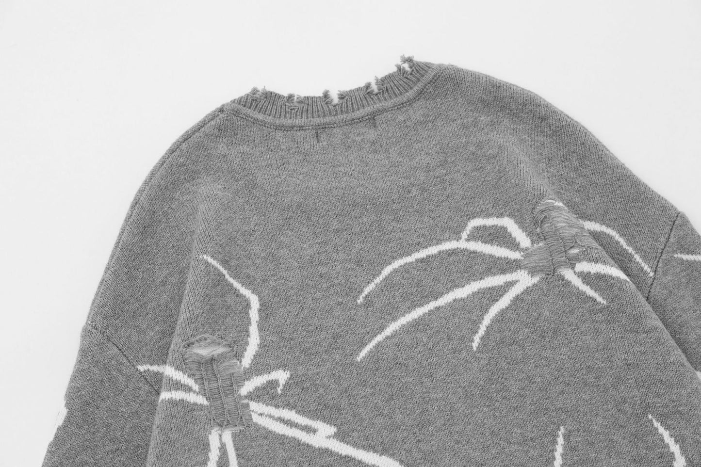 American Street Ripped Sweater Spider Damaged Design Sweater