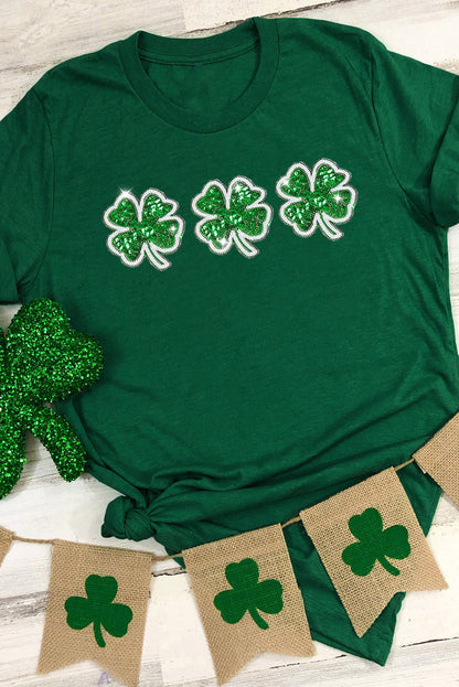 Green tee with sequin clover patch