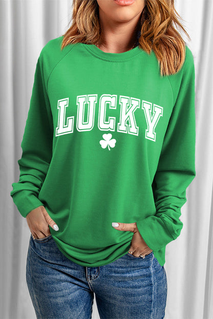 Green raglan sweatshirt with lucky clover