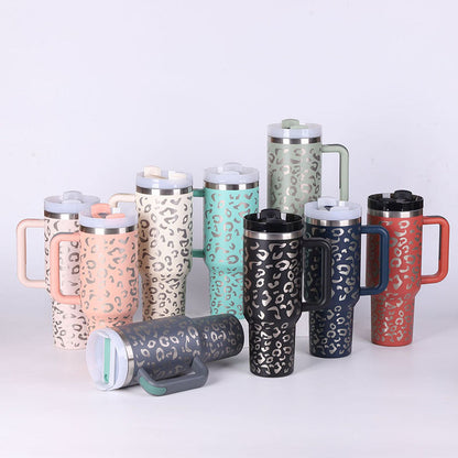 40 oz Stainless steel insulated tumbler with handle and straw.