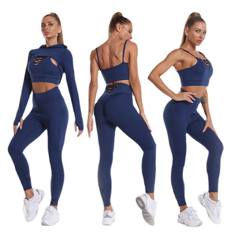 Hooded Top Hollow Design Seamless Leggings