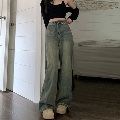 Nostalgic retro loose straight jeans