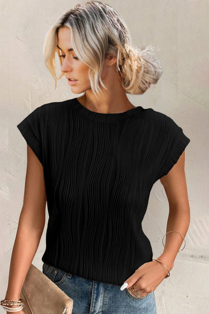 Cap sleeve top with wavy texture