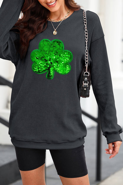 Black sweatshirt with sequin clover