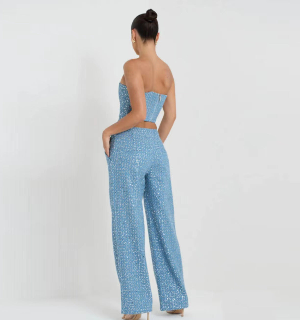 BaaQua Denim Sequined Tube Top