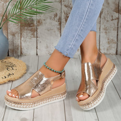 Summer Shiny Sandals Hollow Design Fish Mouth Sandal