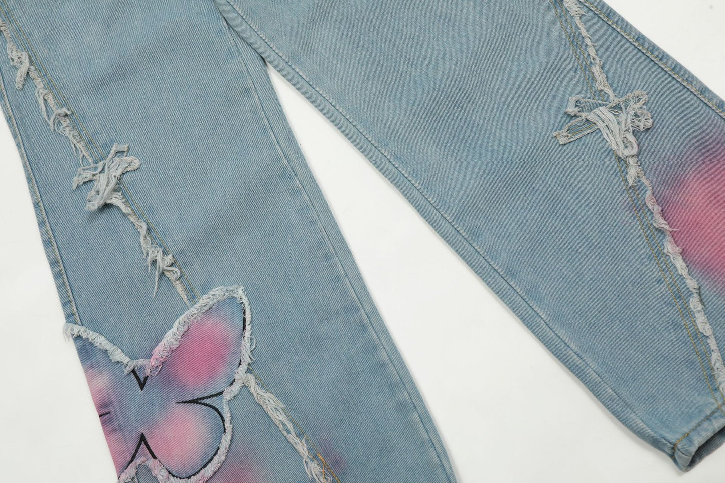 Sweet Cute Butterfly Wash Denim Trousers