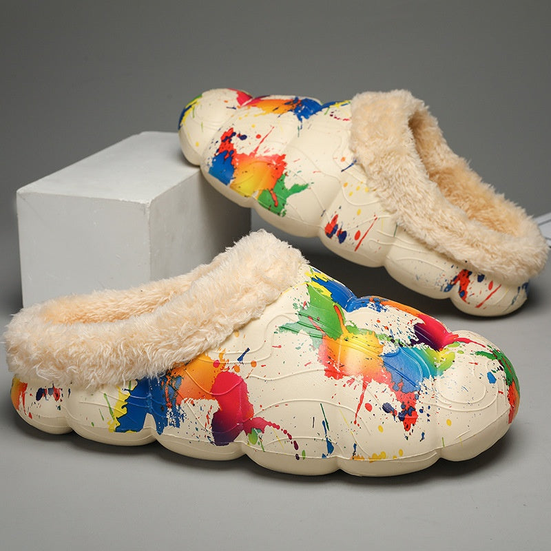 Cozy fleece-lined indoor platform slippers