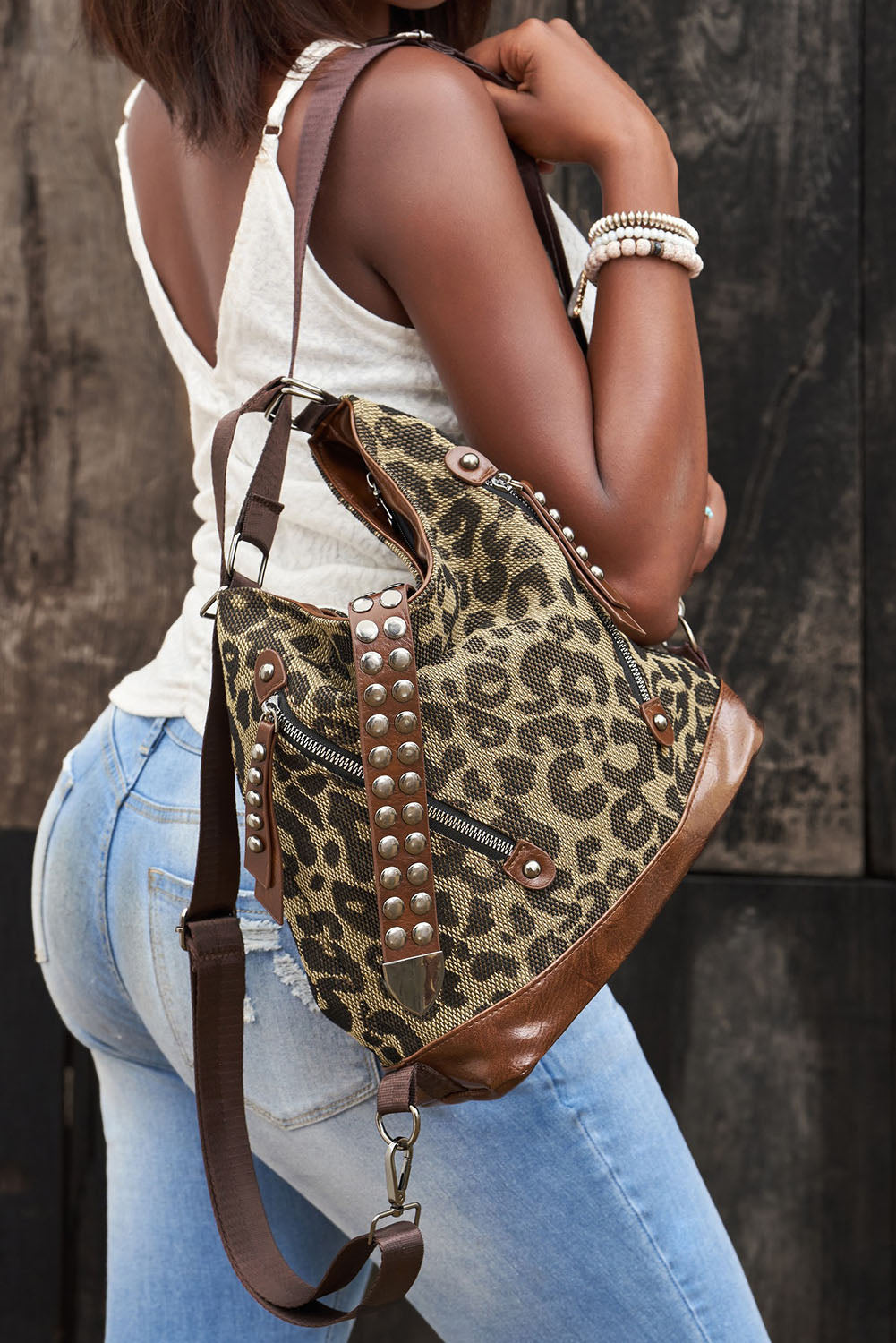 Leopard Stud Western Shoulder Bag