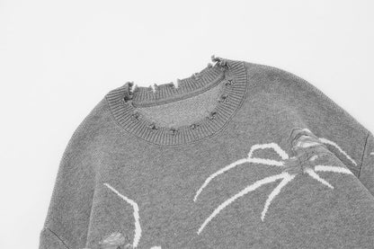 American Street Ripped Sweater Spider Damaged Design Sweater