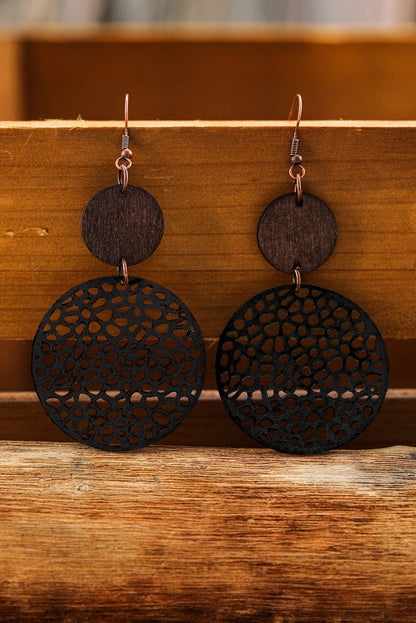 Wooden round drop earrings, beige.