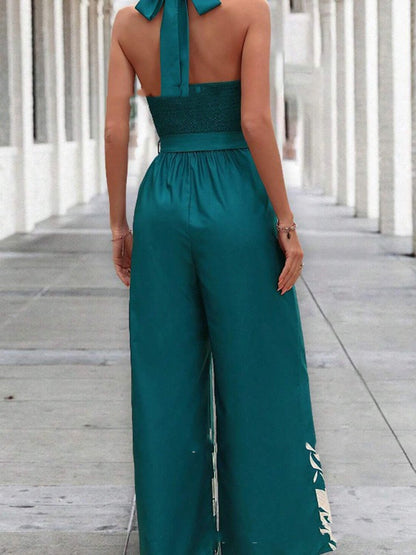 Belt Halter Backless Jumpsuit For Women