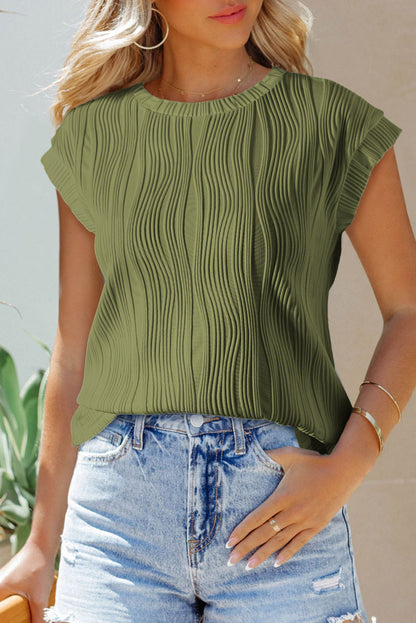 Cap sleeve top with wavy texture