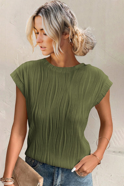 Cap sleeve top with wavy texture