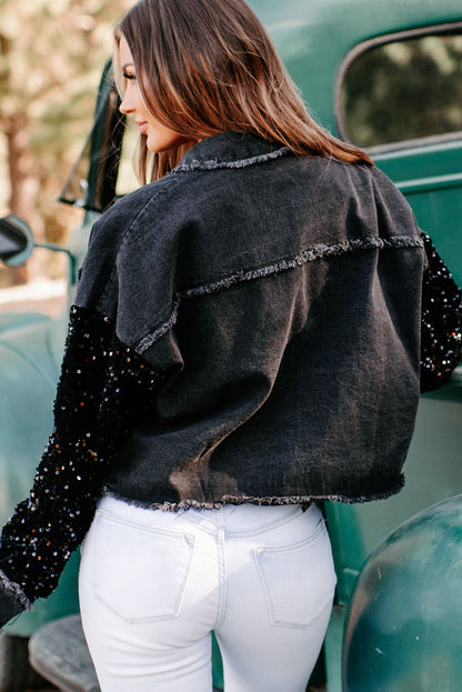 Sequin sleeve denim dazzle