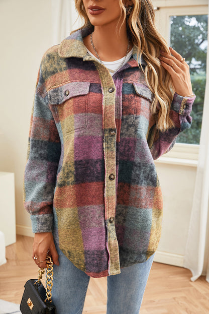 Multicolor oversized shacket, brushed plaid.