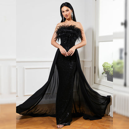 Sleeveless Wrapped Chest Backless Banquet Dress