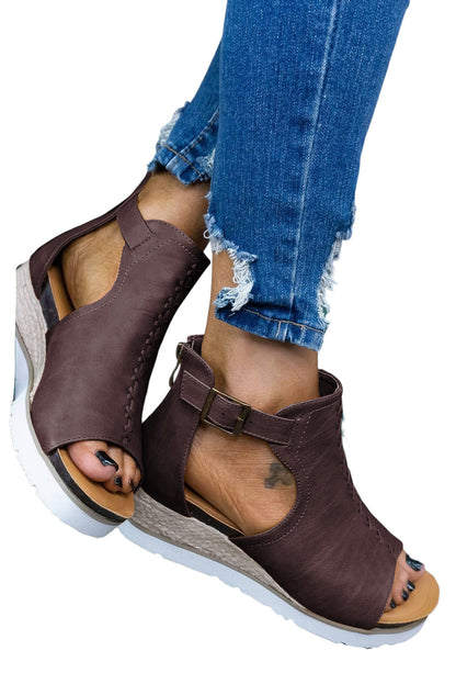 Platform sandals with khaki PU, buckle straps