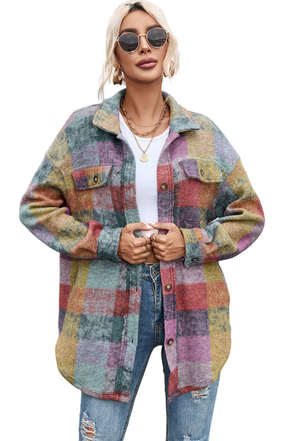 Multicolor oversized shacket, brushed plaid.