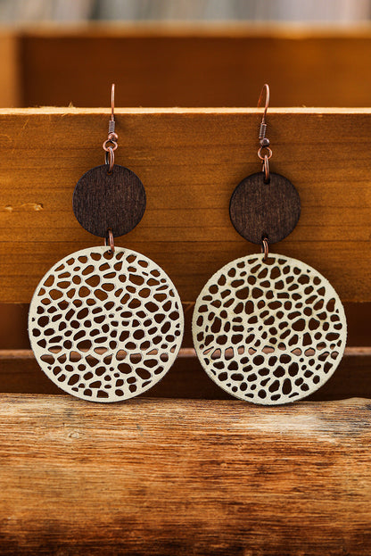 Wooden round drop earrings, beige.