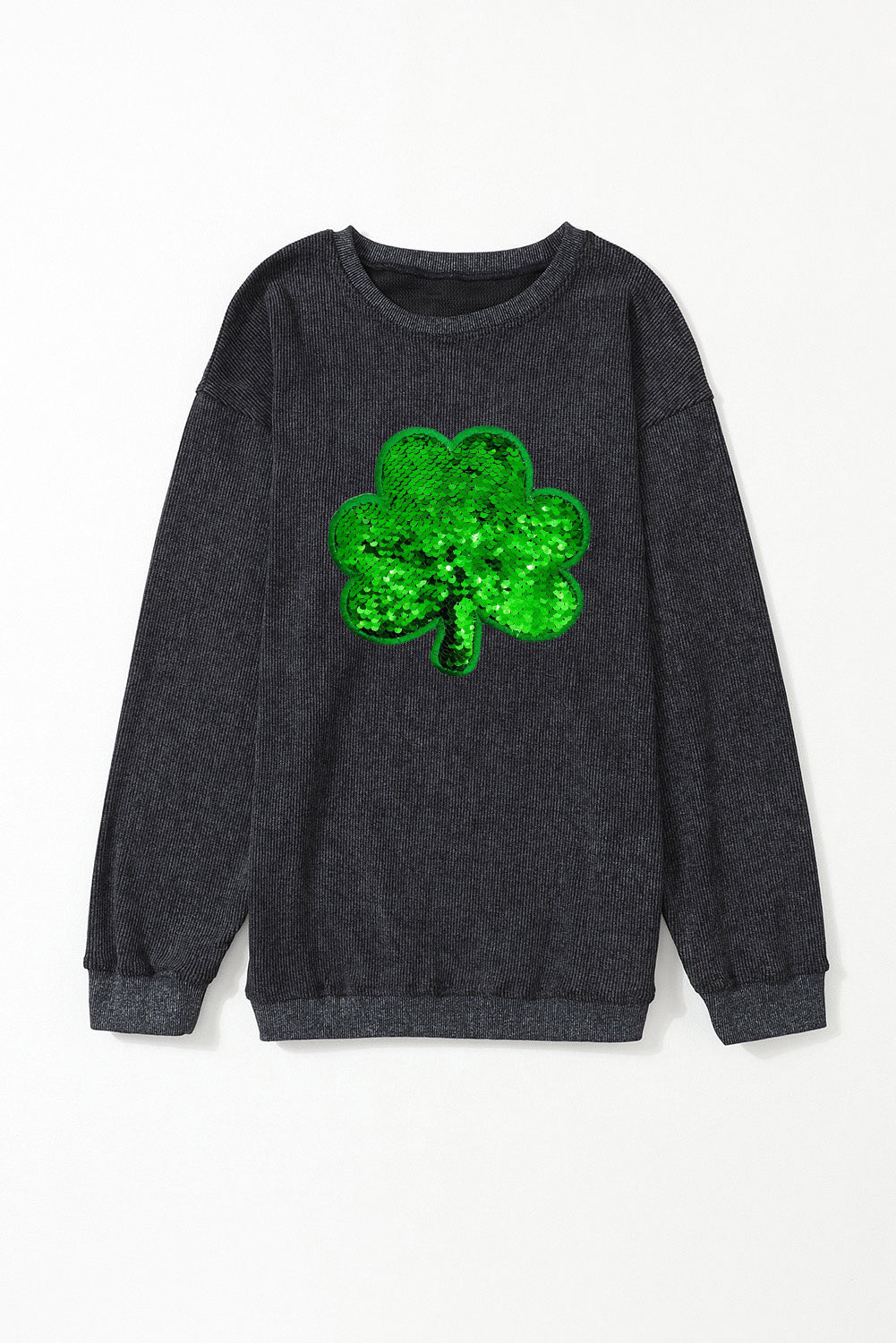 Black sweatshirt with sequin clover