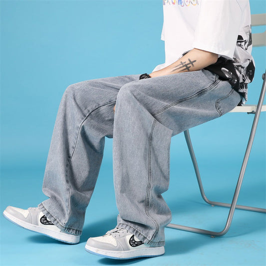 Hip-Hop Cargo Denim Trousers, Straight-Cut.