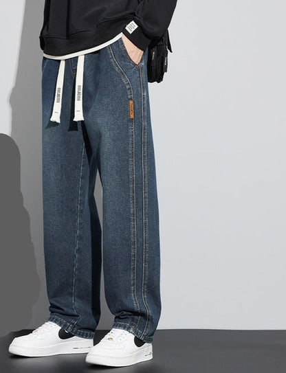 Fleece-lined Thick Loose Straight Jeans