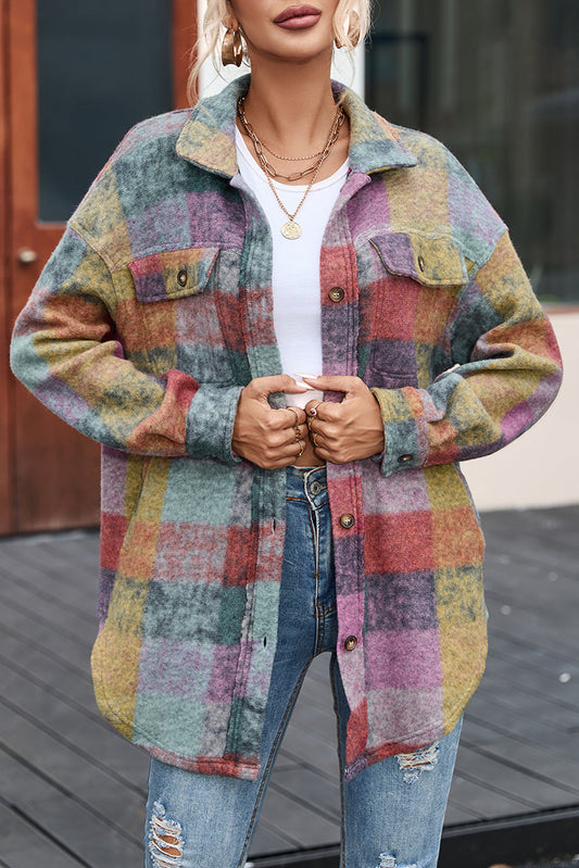 Multicolor oversized shacket, brushed plaid.