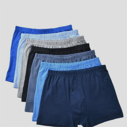 Middle-aged, elderly, cotton, mid-waist, boxer shorts.