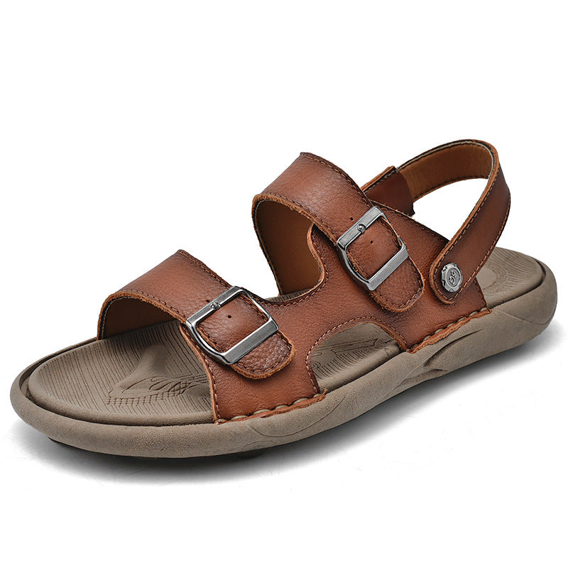 Double Breasted Leather Breathable Beach Sandals