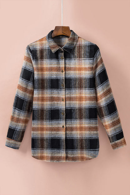 Split button-up shacket, grey-plaid