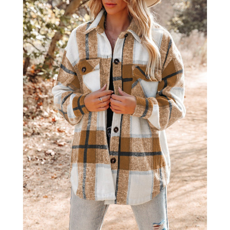 Cashmere Long Sleeve Plaid Top Loose Casual