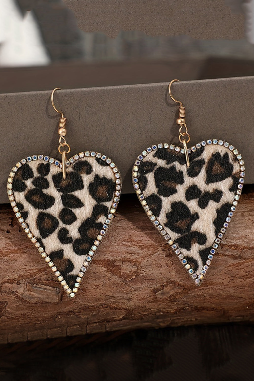 Leopard heart rhinestone earrings