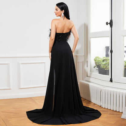 Sleeveless Wrapped Chest Backless Banquet Dress