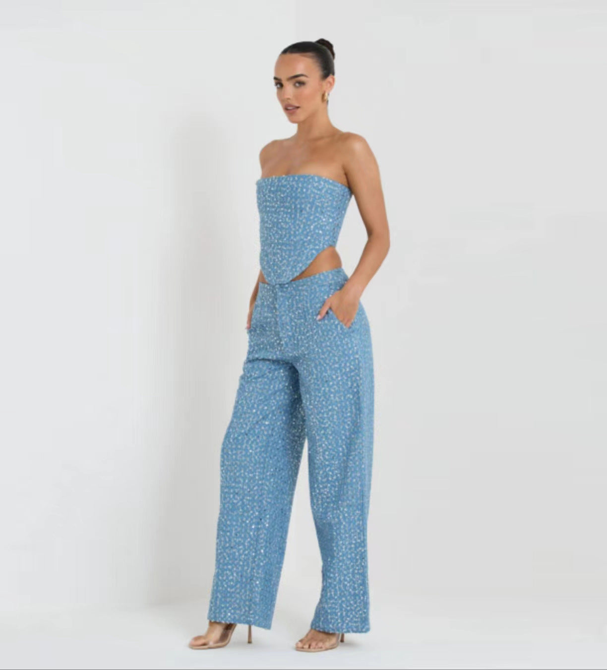 BaaQua Denim Sequined Tube Top