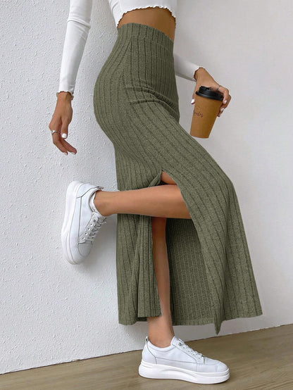 Long Skirt High Waist Side Slit Slim Dress