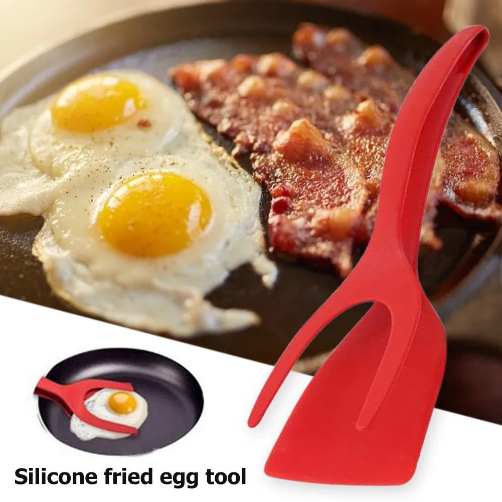 2-in-1 egg spatula and tong clamp.